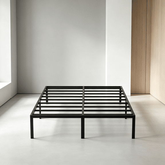 Modern Black California King Steel Platform Bed Frame with Underbed Storage