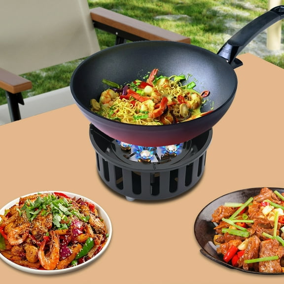 Modern Black Camping Stove 9.25*4.72in Outdoor Burner Portable Stove with 3 Adapters for Camping, Picnic