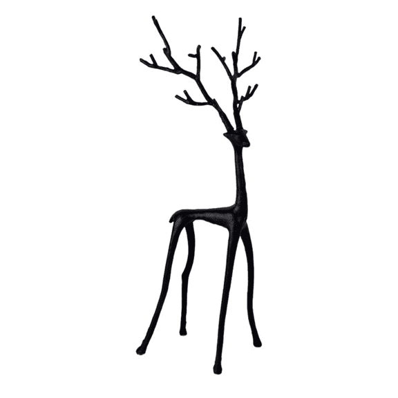 Modern Black Cast Iron Reindeer Statue, 25 inch Slender Minimalist Deer Sculpture Figurine, Christmas Tabletop Decor for Mantel Fireplace Home