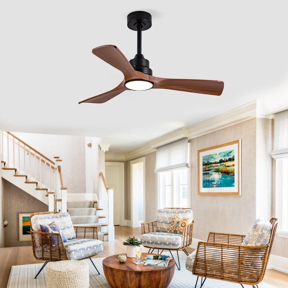 Modern Black Ceiling Fan With Light 3 ABS Blades Remote Control Reversible DC Motor With Dimmable LED 42 Inch