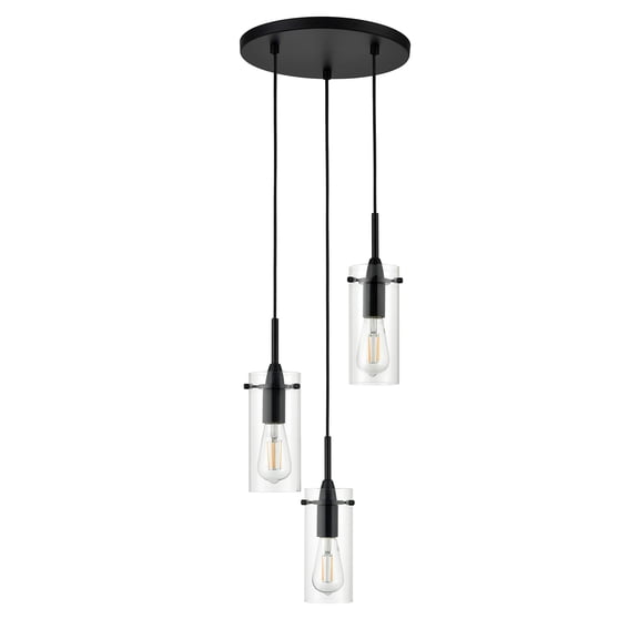 Modern Black Chandelier, 3-Light Cluster Pendant Lights, Adjustable Cords, Stairwell, Foyer, Entryway, High Ceiling Lighting