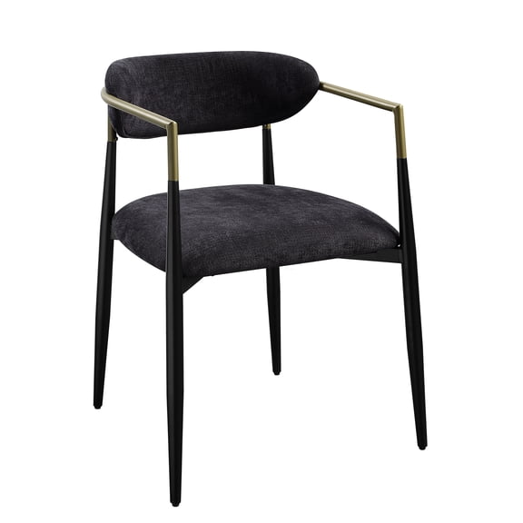 Modern Black Chenille Side Chairs, Set of 2 with Golden Armrests and Soft Padded Seating for Dining Room