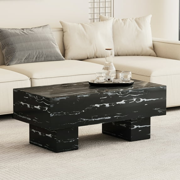Modern Black Coffee Table With Lovely Design Patterns, 43.3"×21.6"×17.2", For Living Room & Home Theater, 330lb Capacity, Simple Setup Fascinating Room, Carrying Install