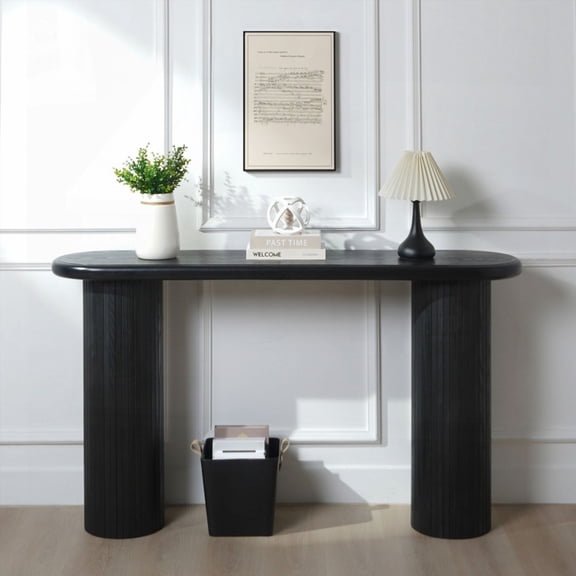 Modern Black Console Table, 56" W Fluted Entryway Table, Narrow Sofa Table for Living Room with Durable Manufactured Wood