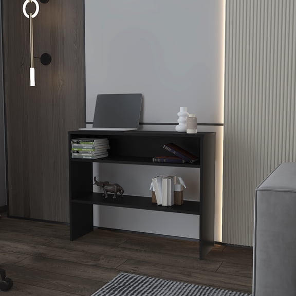 Modern Black Console Table - Open Shelving For A Functional Living Space With Front-facing Shelves Ideal Home Decor