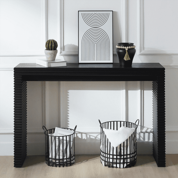 Modern Black Console Table - Ribbed Design for Home Spaces