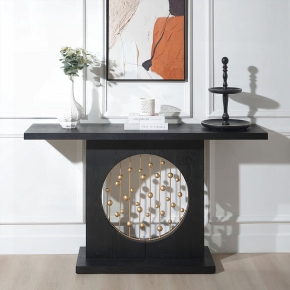 Modern Black Console Table with Gold Accent, 56in Narrow Sofa Table for Living Room & Hallway
