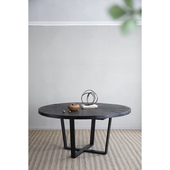 Modern Black Dining Table 63x63x31" with Unique Frame