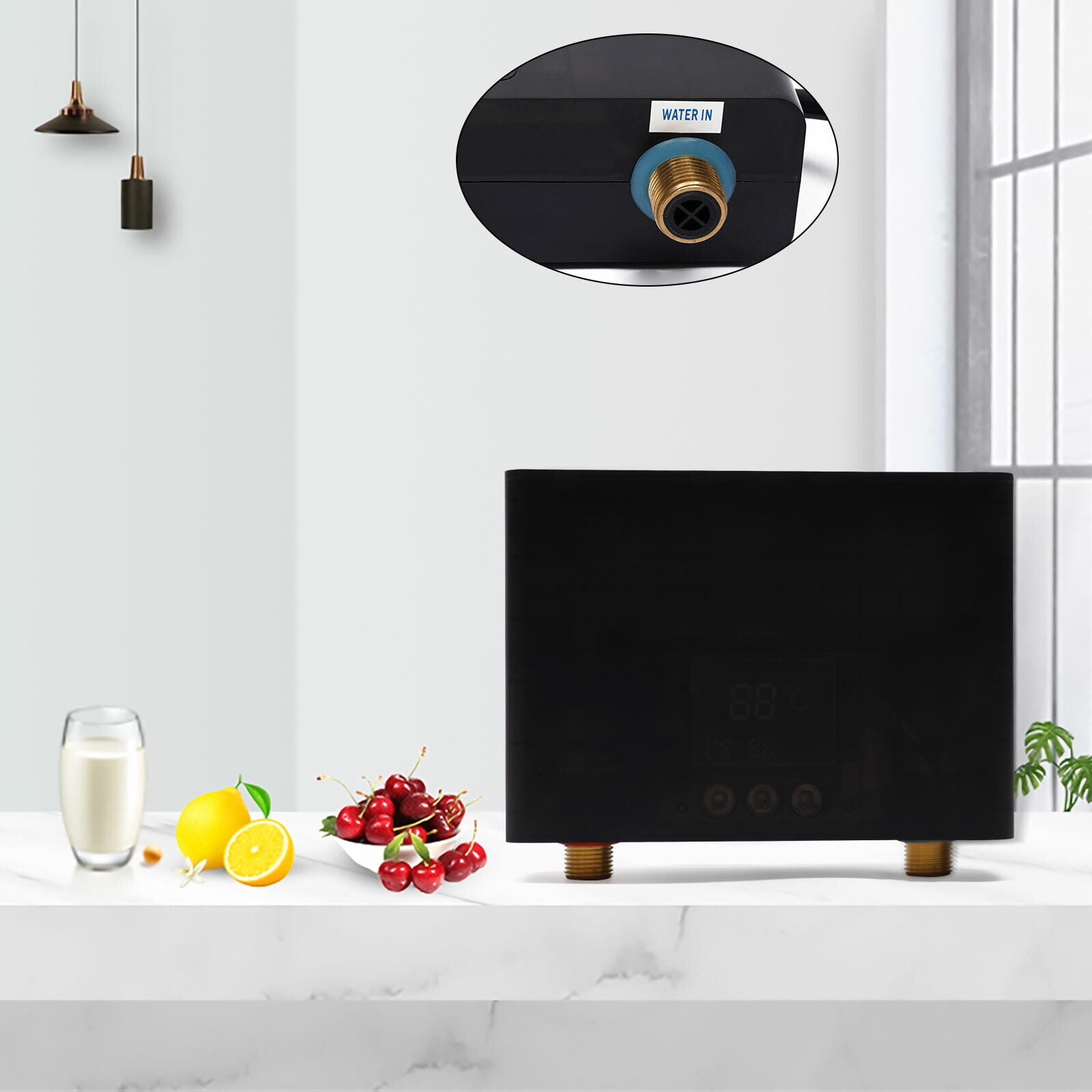 Modern Black Electric Water Heater, Instant Hot Water Heater, Water Heater 8.26*2.2*5.9in for Kitchens, Restaurants, Hotels, Hair Salons