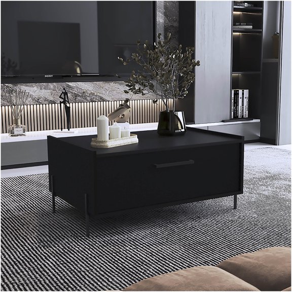 Modern Black End Table with Storage Shelf for Living Room, Bedroom, or Office