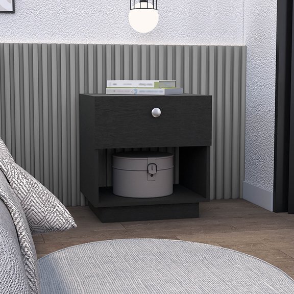 Modern Black Engineered Wood - Easy - Pull Drawer & Shelving - Bedroom Setting - Organize Your Items