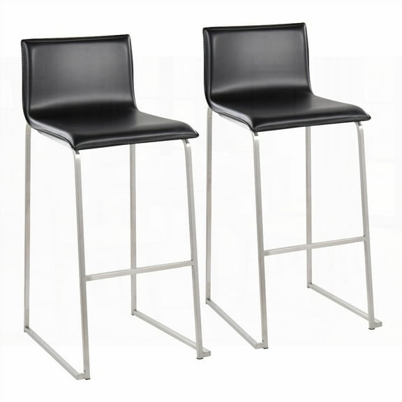 Modern Black Faux Leather Barstools - 2-Pack with Stainless Steel Base & Built-in Footrest