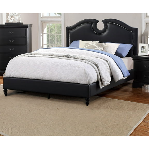 Modern Black Faux Leather California King Size Bed Bedroom Furniture 1pc bed Plywood Pine Wood Bedframe