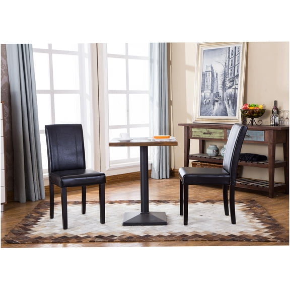 Modern Black Faux Leather Upholstered Dining Chairs, Solid Wood Frame Parson Chairs Set of 2 for Kitchen and Office
