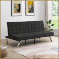 thumbnail image 1 of Modern Black Faux Linen Futon Sofa Bed with Solid Wood Frame & Stainless Steel Legs for Living Room Bedroom, 1 of 15