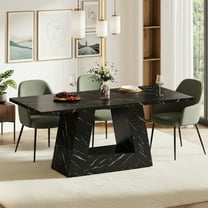 Modern Black Faux Marble Dining Table, 63" Rectangular 4-6 Seater Wood Table with Sturdy Base, Kitchen Living Room Dinner Table