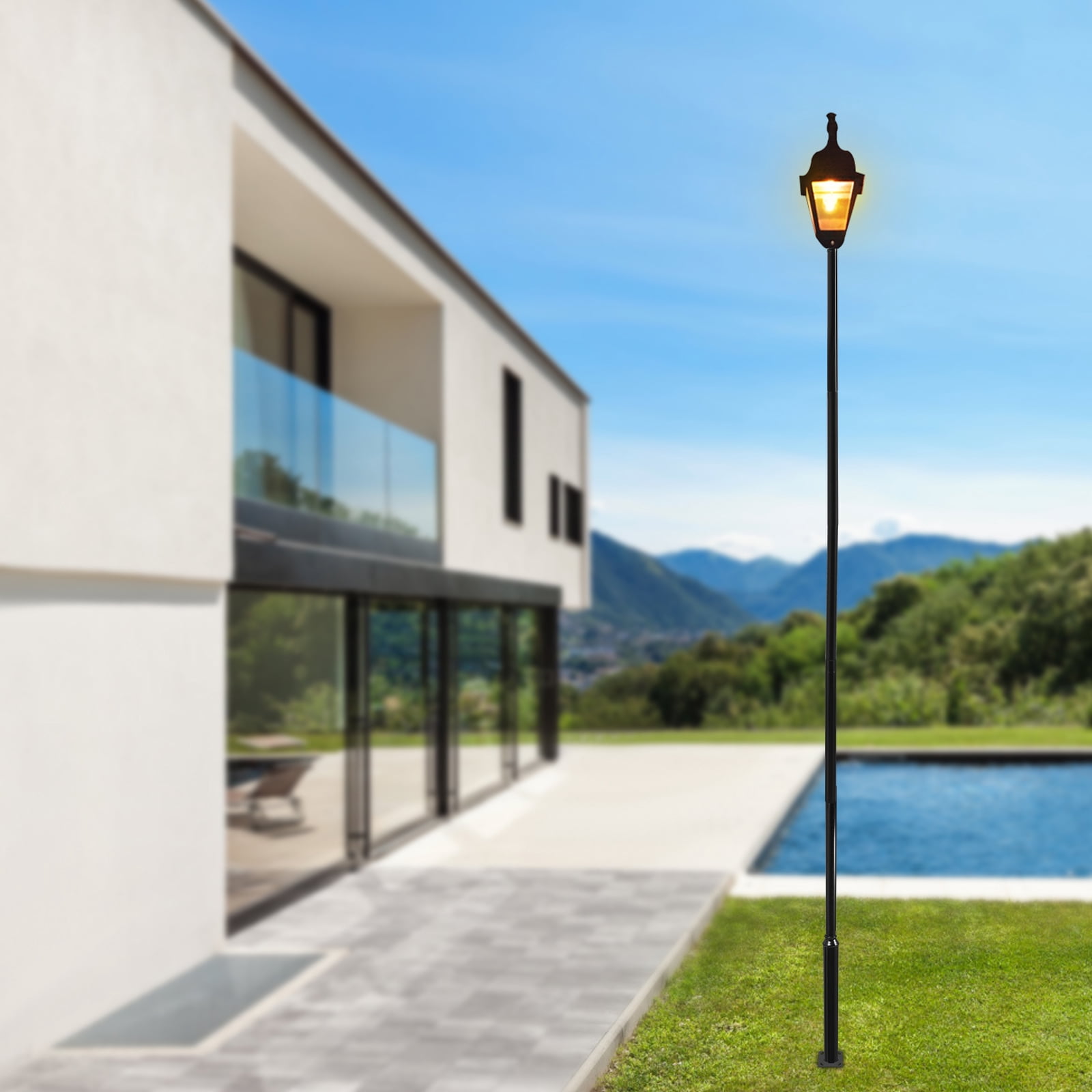 Modern Black Floor Mounted Courtyard Lighting Post Outdoor 6M Split Street Light Pole Size Pole 114+76mm