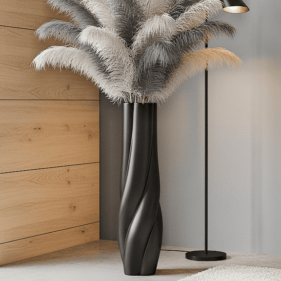 Modern Black Floor Vase, 24 Inch Tall Resin Home Decor Vases, Large Sturdy Vase for Living Room, Office, Bedroom Decor with 5" Opening for Dried Pampas Grass, Branches & Feathers