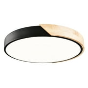 Claxy 16" Black LED Flush Mount Ceiling Light with Wood Accent