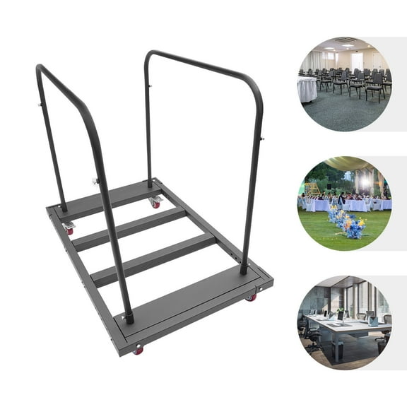 Modern Black Folding Table Cart Heavy Duty Folding Table w/ Wheels for Garages Homes Warehouse Hotels