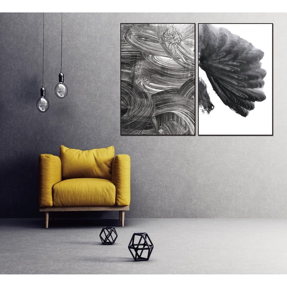 Modern Black Frame Canvas Wall Art 2-Piece Set 40x60 Inch