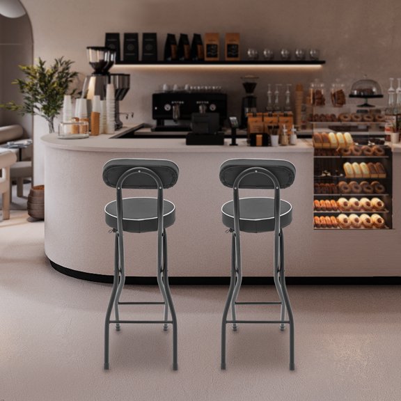 Modern Black Freestanding Electrostatic Spraying Cushioned Padded Folding Stool for Living Room