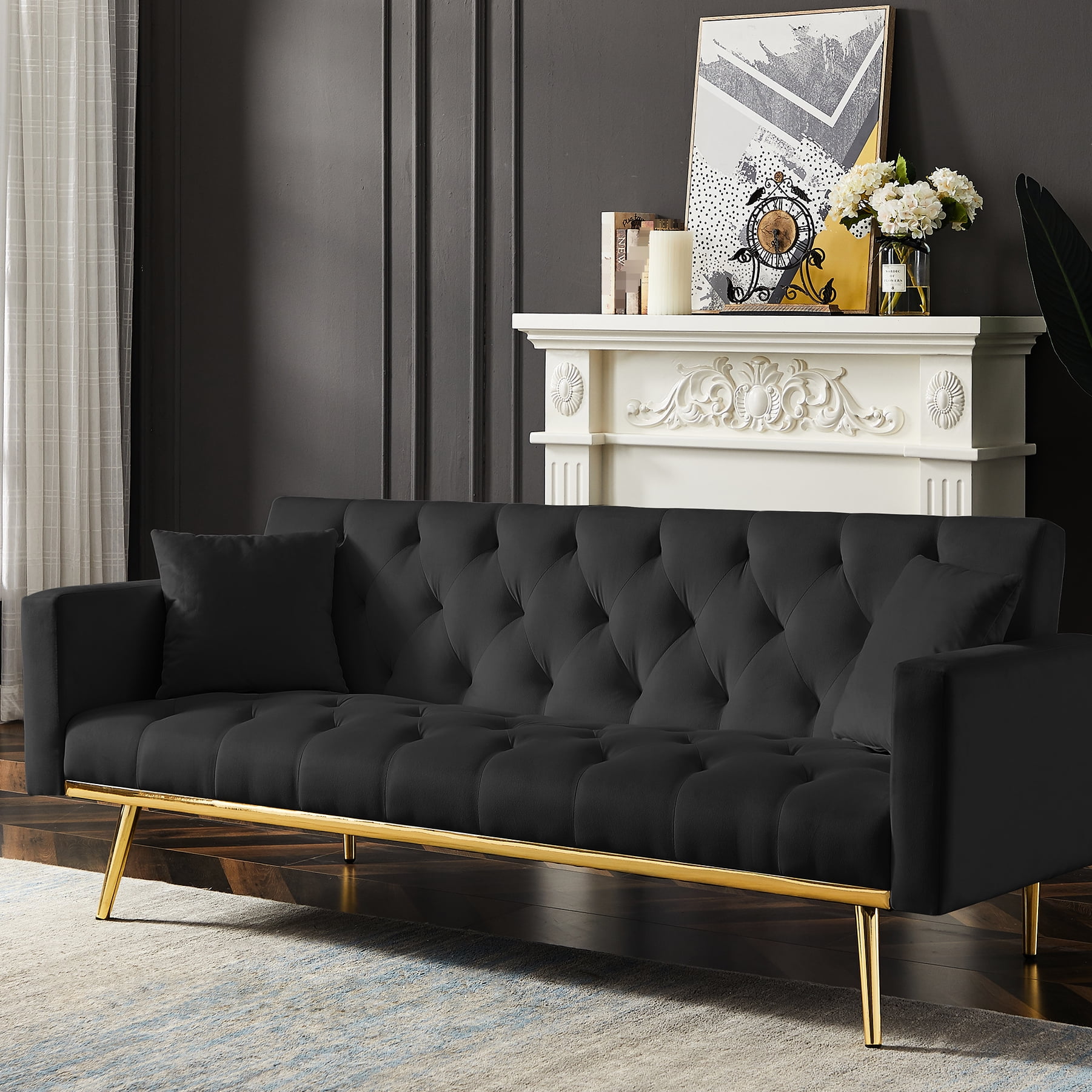 Modern Black Futon Bed, Back And Seat, Convertible To Comfy Velvet ...