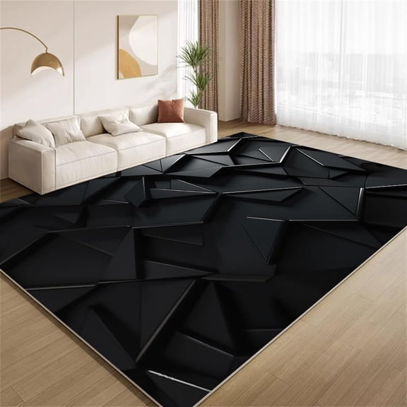 Modern Black Geometric Area Rugs, Optical Illusion Design Carpet, Soft Washable Non Slip Low Pile Rug for Bedroom Living Room Entry Floor Mat 2x3ft