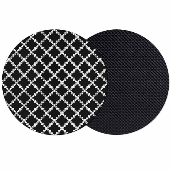 Modern Black Geometric Coasters Set of 2, Abstract Art Morocco Aesthetic Absorbent Coasters for Drinks, Coaster for Bar Office Dining Coffee Table Accessories Decor, Non Slip Round Desk Coaster