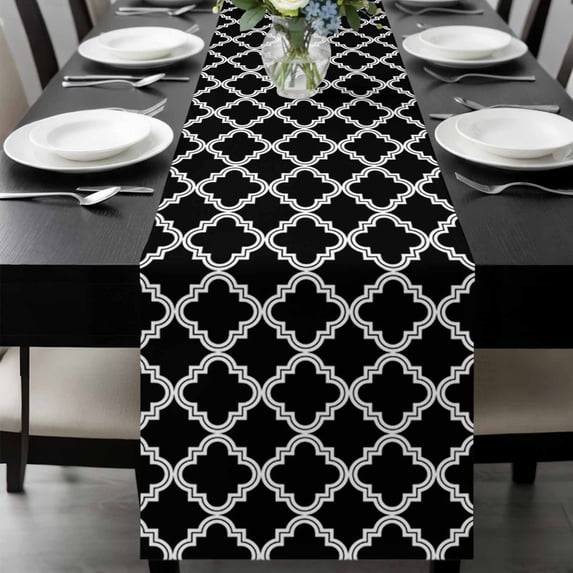 Modern Black Geometric Table Runner 36 Inches Long, Abstract Art Morocco Aesthetic Kitchen Coffee Dining Table Decoration for Home Party Birthday Wedding Home Decor 13x36 Inches