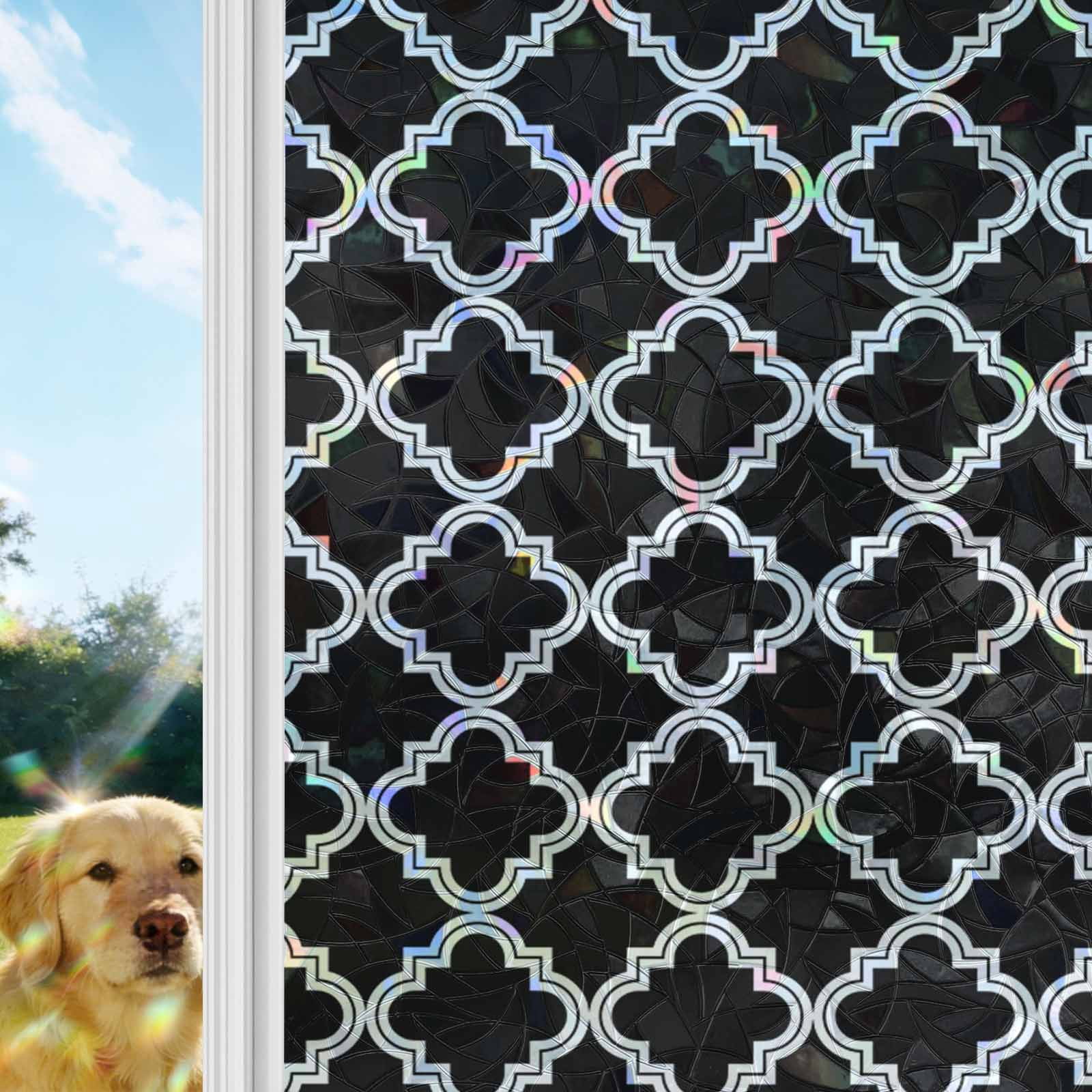 Modern Black Geometric Window Privacy Film Stain Glass,Reusable Decorative Rainbow Window Film,Abstract Art Morocco Aesthetic Static Cling Sun Blocking Stickers Decals Covers 35.4" x 78.7" (3pcs)