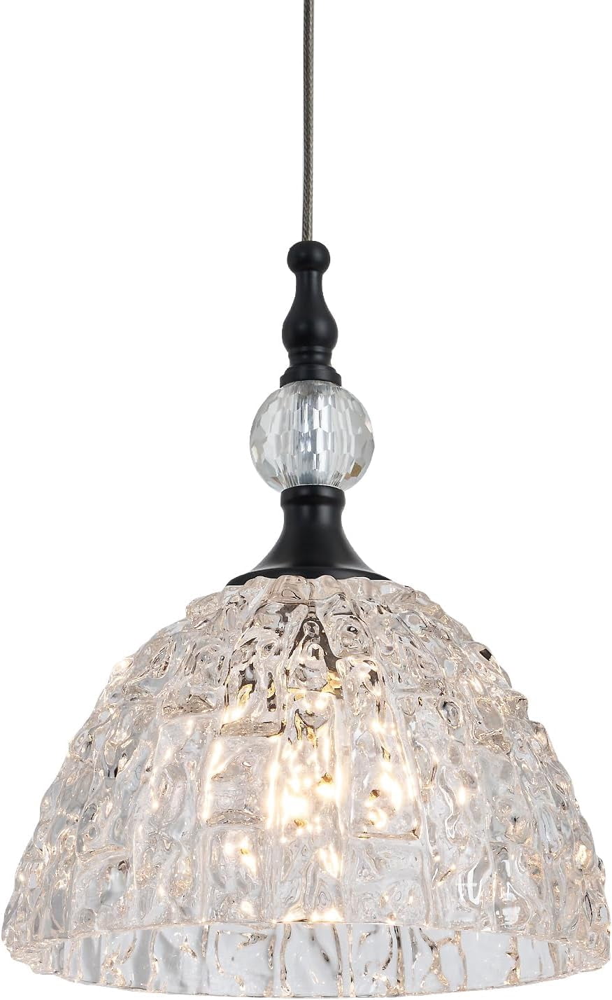 Modern Black Glass Pendant Light 7.68 in Globe Light Fixture with Clear ...
