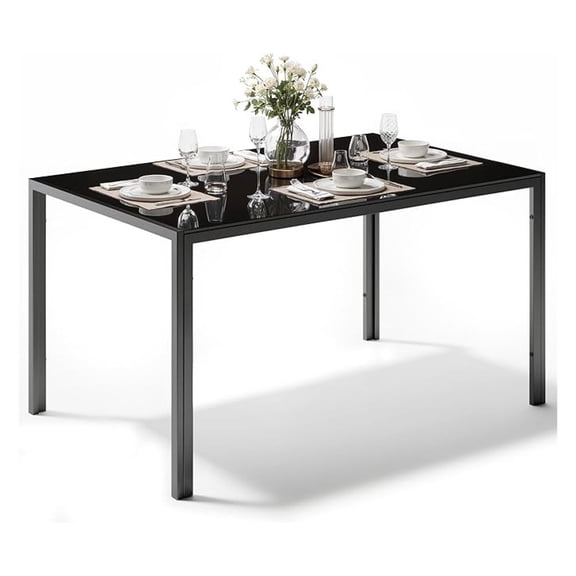 Modern Black Glass Table with Tempered Glass Top, Rectangular Dining Table Set for 4, Space Saving for Apartments & Small Places, 47.25", Black