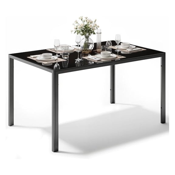 Modern Black Glass Table with Tempered Glass Top, Rectangular Dining Table, Space Saving for Apartments & Small Places, 47.25", Black