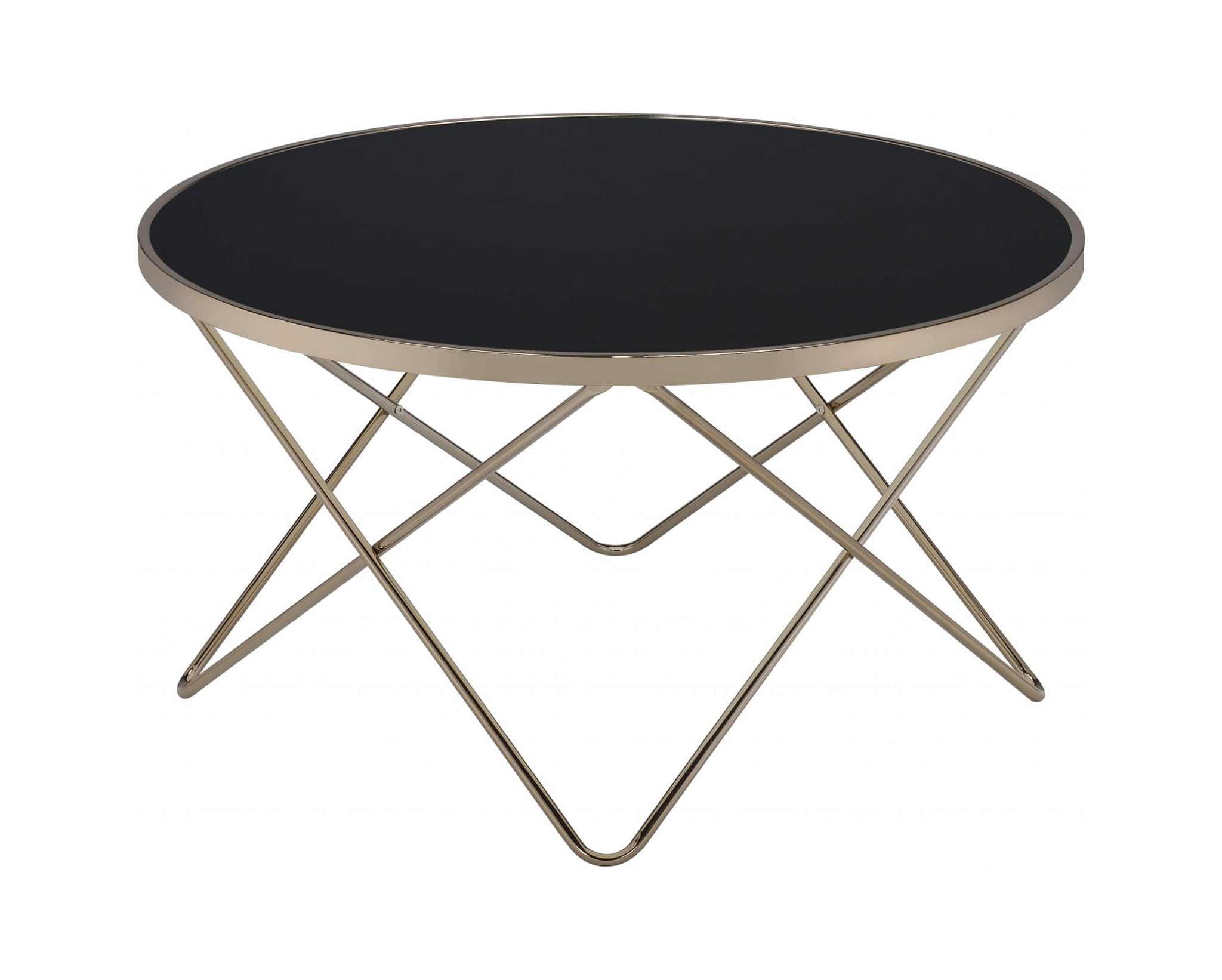 Eloise 34" Round Black Glass Coffee Table with Metal Base