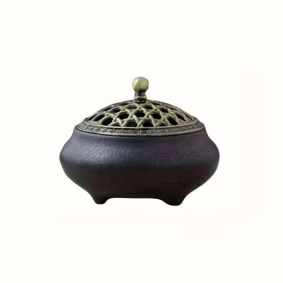 Modern Black Gold Ceramic Essential Oil Diffuser & Incense Burner - Smokeless Aromatherapy Decor