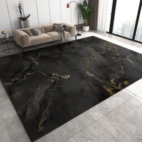 Modern Black And Gold Cracks Rugs For Living Room, Minimalist Gold Leaf Art Kids Rugs, Soft Easy Clean Breathable Washable Rug For Dining Room Patio Study Room Bedroom Bedside
