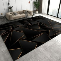 Modern Black Gold Geometric Rugs For Living Room, Luxury Minimalist Art Business Large Area Rug, Low Pile Easy Clean Washable Rug For Office Study Room Bedroom Dining Room Nursery Carpet