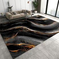 Modern Black And Gold Ink Painting Rugs For Living Room, Luxury Gold Leaf Kids Rugs, Boho Golden Pattern Soft Low Pile Washable Rug For Entrance Dining Room Bedroom Bedside Carpet