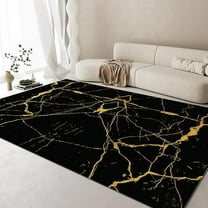 Modern Black Gold Marble Area Rug, Abstract Golden Lines Rug, Indoor Entrance Decorative Mat, Anti-Slip And Non-Shedding Living Room Bedroom Dining Table Carpet 2 x 3ft
