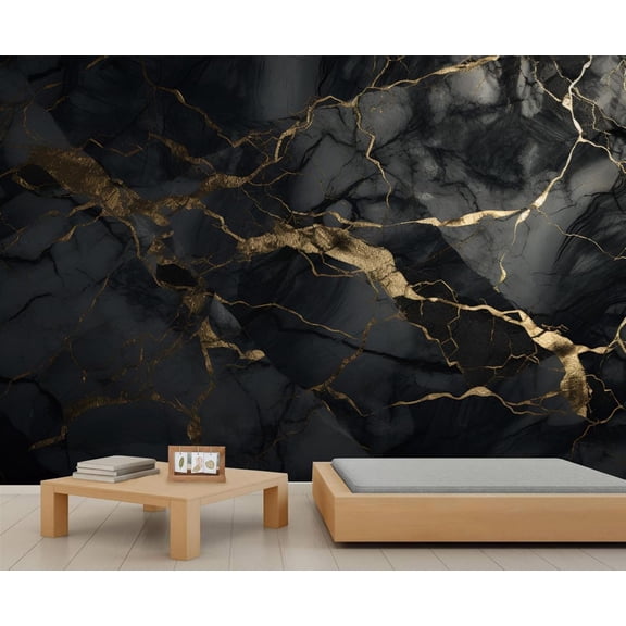 Modern Black Gold Marble Wallpaper, Abstract Gold Foil Art Wall Mural Poster Removable Mural Large 3D Wallpaper Home Decor For Bedroom Living Room 59"W x 39.4"H (Not Peel and Stick)