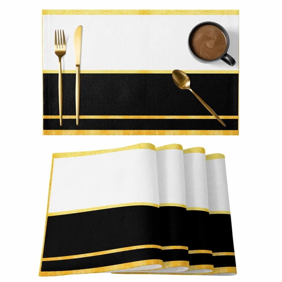 Modern Black Gold Placemats Set of 12 Minimalist Geometric Yellow Striped Place Mats Indoor Wipeable Table Mats Washable Cloth Dining Table Placemats for Kitchen Holiday Party Home Decor 13x19 Inch