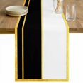 thumbnail image 1 of Modern Black Gold Table Runner - 70 Inch Long Minimalist Geometric Yellow Striped Cotton and Linen Blended Dress Scarves Farmhouse Table Runner for Kitchen Dining, Coffee Table, 13" x 70", 1 of 8