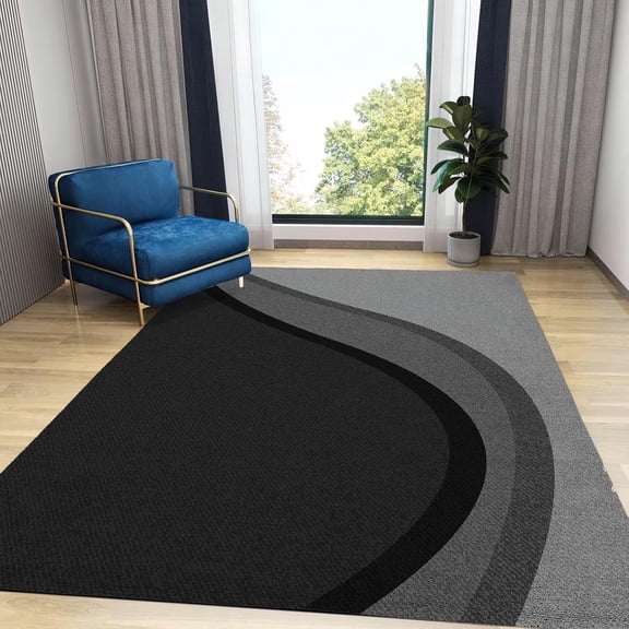 Modern Black Gray Waves Area Carpet Geometric Large Rugs Indoor Non Slip Machine Washable Breathable Durable Front Entrance Floor Decor 4x5 Area Rug Non-slip Soft Living Room