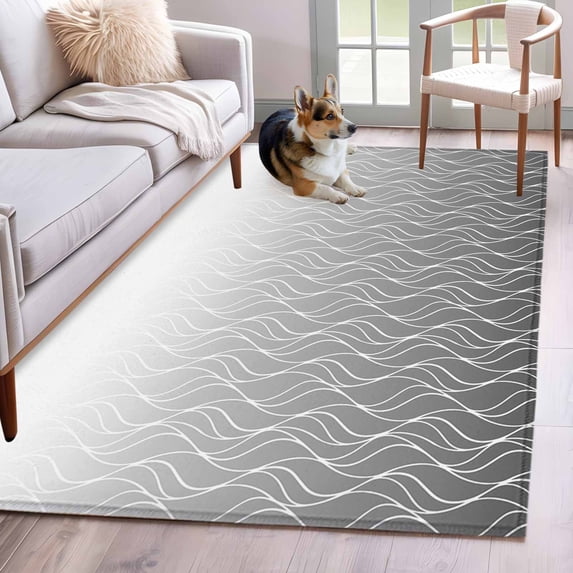 Modern Black Grey Area Rugs 3'x5', Washable Small Throw Rugs for Living Room Bedroom, Abstract Ombre Geometric Morocco Indoor Outdoor Rug Non-Slip Low Pile Carpet Runner Reversible Floor Mats
