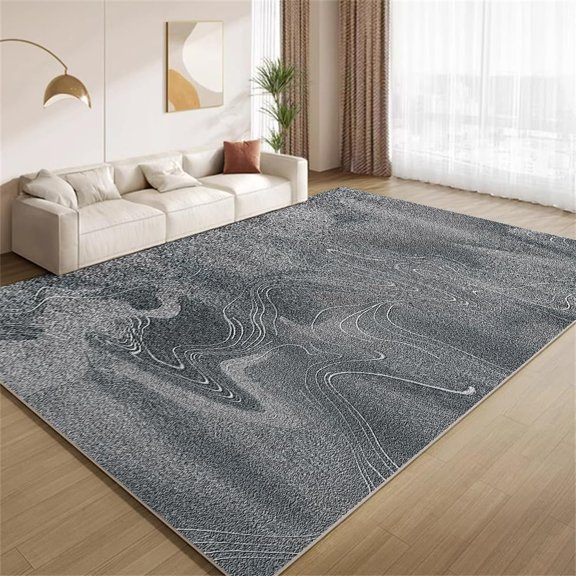 Modern Black Grey Area Rugs, Abstract Wavy Texture Design Carpet, Non Slip Low Pile Washable Indoor Rug for Living Room Farmhouse Bedroom Apartment Home Decor Mat 5x8ft
