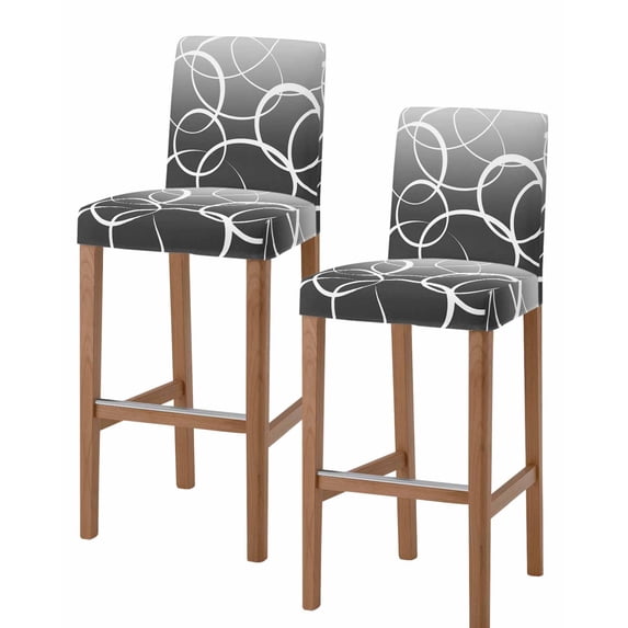 Modern Black Grey Bar Stool Covers Set of 2, Abstract Geometric Lines Textured Stretch Washable Bar Chair Covers with Backs, Removable Pub Counter Height Chair Cover for Kitchen Dining Room Cafe