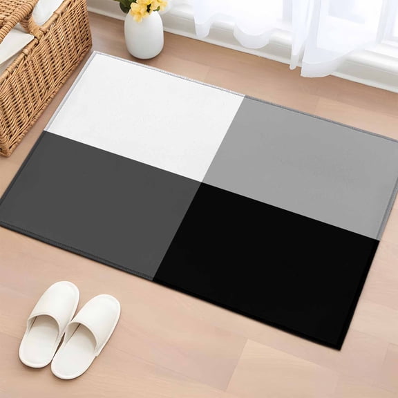Modern Black Grey Entryway Rug 2'x3' Non Slip Front Door Mats, Abstract Minimalist Geometric Plaid Entrance Rugs Indoor Outdoor Carpet, Washable Floor Mats Small Area Rug for Bedroom Kitchen