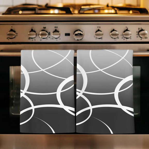 Modern Black Grey Kitchen Towels Set of 1, Abstract Geometric Lines Textured Absorbent Dish Towels for Kitchen, Microfiber Hand Towel, Quick Drying Tea Towel for Cleaning Decorative Dishcloths