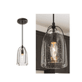 thumbnail image 1 of Modern Black Kitchen Island Hanging Light, 1-Light Industrial Cage Dining Room Pendant Light with Seeded Glass Shade, 1 of 5